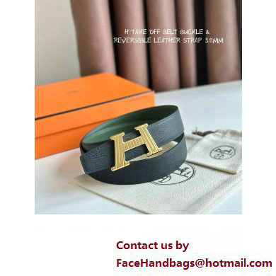 Hermes H Take Off belt buckle  &  Reversible leather strap 32 mm 15 2023
